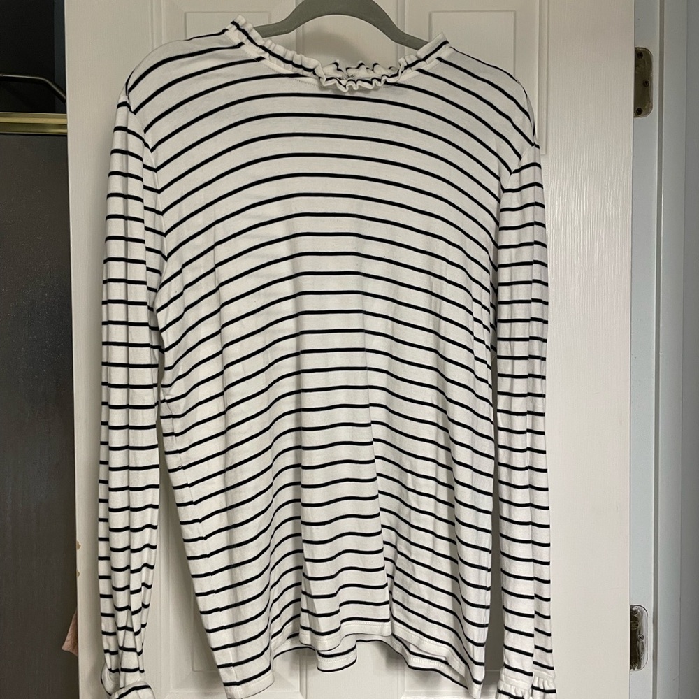Ann Taylor Black and White Striped Long Sleeve Tee